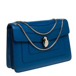 Pre Owned Bvlgari Blue Leather Medium Serpenti Forever Flap Shoulder Bag