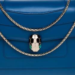 Pre Owned Bvlgari Blue Leather Medium Serpenti Forever Flap Shoulder Bag