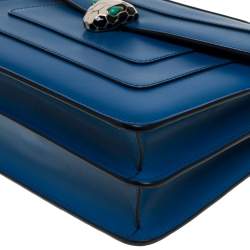 Pre Owned Bvlgari Blue Leather Medium Serpenti Forever Flap Shoulder Bag