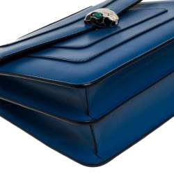 Pre Owned Bvlgari Blue Leather Medium Serpenti Forever Flap Shoulder Bag