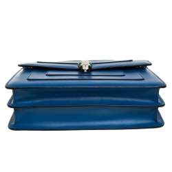 Pre Owned Bvlgari Blue Leather Medium Serpenti Forever Flap Shoulder Bag