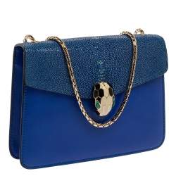 Pre Owned Bvlgari Blue Stingray and Leather Serpenti Forever Shoulder Bag