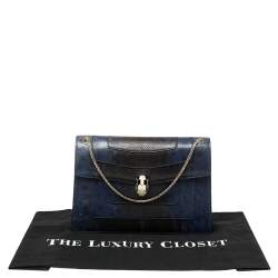 Pre Owned Bvlgari Blue Karung Medium Serpenti Forever Flap Shoulder Bag