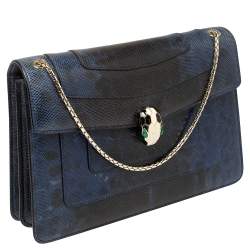 Pre Owned Bvlgari Blue Karung Medium Serpenti Forever Flap Shoulder Bag