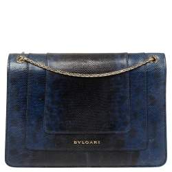 Pre Owned Bvlgari Blue Karung Medium Serpenti Forever Flap Shoulder Bag