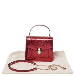 Bvlgari Red Metallic Leather Serpenti Forever Flap Top Handle Bag