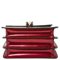 Bvlgari Red Metallic Leather Serpenti Forever Flap Top Handle Bag