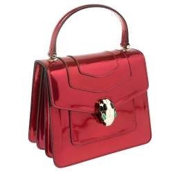 Bvlgari Red Metallic Leather Serpenti Forever Flap Top Handle Bag