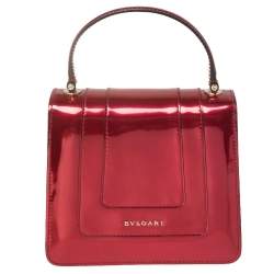 Bvlgari Red Metallic Leather Serpenti Forever Flap Top Handle Bag