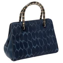 مملوكة مسبقًا Bvlgari Blue Leather and Calf Hair Serpenti Scaglie Tote