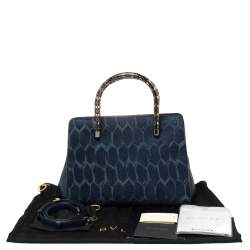 مملوكة مسبقًا Bvlgari Blue Leather and Calf Hair Serpenti Scaglie Tote