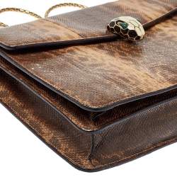 Bvlgari Beige Karung Medium Serpenti Forever Flap Shoulder Bag