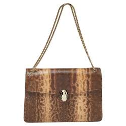 Bvlgari Beige Karung Medium Serpenti Forever Flap Shoulder Bag