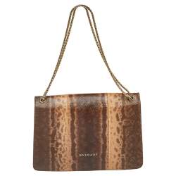 Bvlgari Beige Karung Medium Serpenti Forever Flap Shoulder Bag