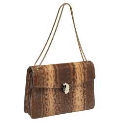 Bvlgari Beige Karung Medium Serpenti Forever Flap Shoulder Bag