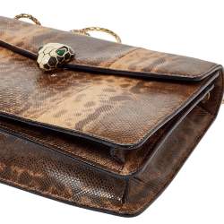 Bvlgari Beige Karung Medium Serpenti Forever Flap Shoulder Bag