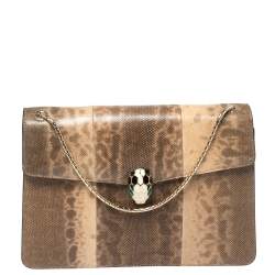 Bvlgari Beige/Brown Karung Medium Serpenti Forever Flap Shoulder Bag