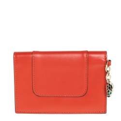Pre Owned Bvlgari Orange Leather Serpenti Forever Card Holder