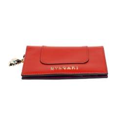 Pre Owned Bvlgari Orange Leather Serpenti Forever Card Holder