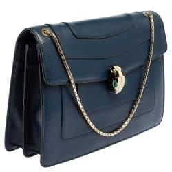 مملوكة مسبقًا حقيبة كتف بلغاري سيربنتي فوريفر جلد أزرق متوسطة