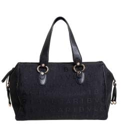 Bvlgari Black Logo Mania Canvas and Leather Boston Duffel Bag