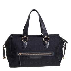 Bvlgari Black Logo Mania Canvas and Leather Boston Duffel Bag