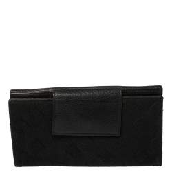 Bvlgari Black Logo Mania Canvas and Leather Flap Continental Wallet