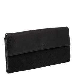 Bvlgari Black Logo Mania Canvas and Leather Flap Continental Wallet