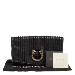 Pre Owned Bvlgari Black Leather and Python Leoni Lion Head Flap Clutch