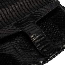 Pre Owned Bvlgari Black Leather and Python Leoni Lion Head Flap Clutch