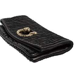 Pre Owned Bvlgari Black Leather and Python Leoni Lion Head Flap Clutch