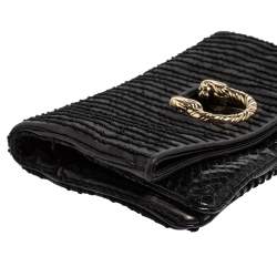 Pre Owned Bvlgari Black Leather and Python Leoni Lion Head Flap Clutch