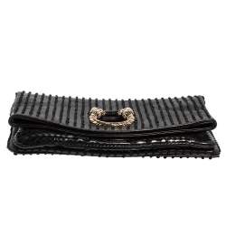 Pre Owned Bvlgari Black Leather and Python Leoni Lion Head Flap Clutch