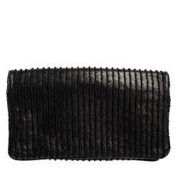 Pre Owned Bvlgari Black Leather and Python Leoni Lion Head Flap Clutch