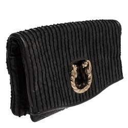 Pre Owned Bvlgari Black Leather and Python Leoni Lion Head Flap Clutch