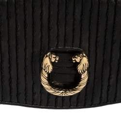 Pre Owned Bvlgari Black Leather and Python Leoni Lion Head Flap Clutch