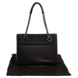 Pre Owned Bvlgari Black Leather Chain Tote