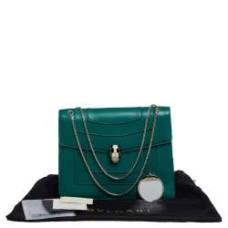 Pre Owned Bvlgari Green Leather Serpenti Forever Flap Shoulder Bag