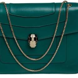 Pre Owned Bvlgari Green Leather Serpenti Forever Flap Shoulder Bag
