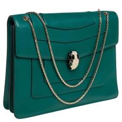 Pre Owned Bvlgari Green Leather Serpenti Forever Flap Shoulder Bag