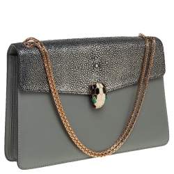 Pre Owned حقيبة كتف بلغاري فوريفر جلد ستينغراى رصاصي متوسطة