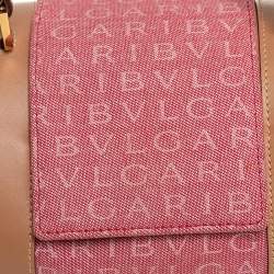 Pre Owned Bvlgari Pink/Beige Denim and Leather Cylinder Bag