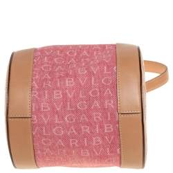 Pre Owned Bvlgari Pink/Beige Denim and Leather Cylinder Bag