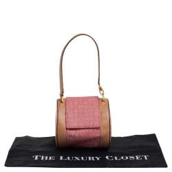 Pre Owned Bvlgari Pink/Beige Denim and Leather Cylinder Bag