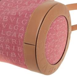 Pre Owned Bvlgari Pink/Beige Denim and Leather Cylinder Bag