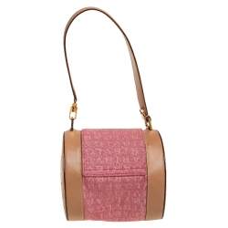 Pre Owned Bvlgari Pink/Beige Denim and Leather Cylinder Bag