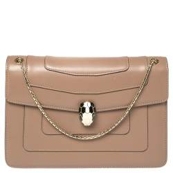 مملوكة مسبقًا حقيبة كتف بلغاري سربنتي فورفر متوسطة جلد بيج داكنة