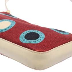 Pre Owned Bvlgari Multicolor Logo Print Fabric and Leather Baguette Shoulder Bag