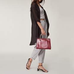 Pre Owned Bvlgari Dark Red Snakeskin and Leather Small Serpenti Scaglie Tote