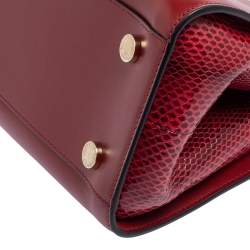 Pre Owned Bvlgari Dark Red Snakeskin and Leather Small Serpenti Scaglie Tote